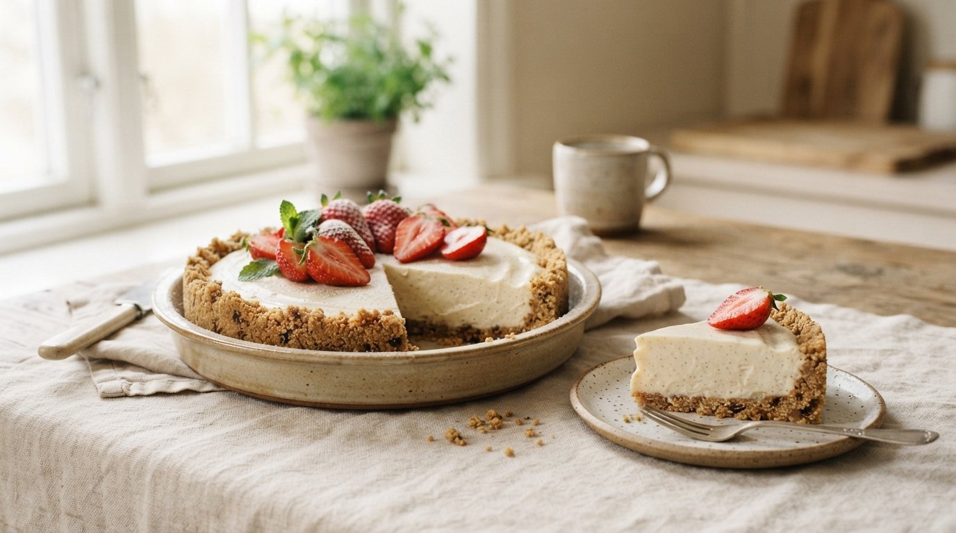 Cheesecake sin horno con base de avena y chips